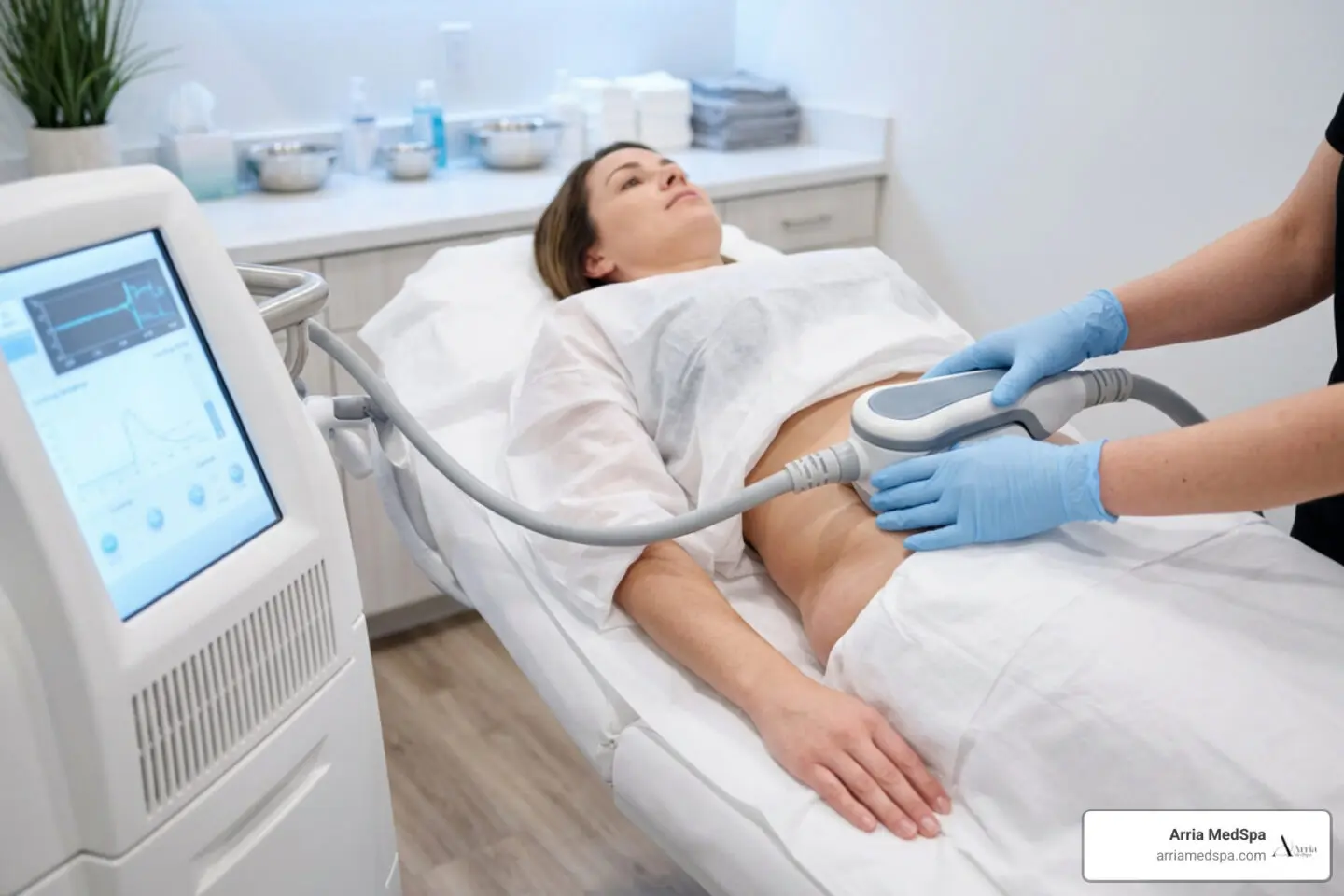 CoolSculpting body sculpting treatment with provider face not shown