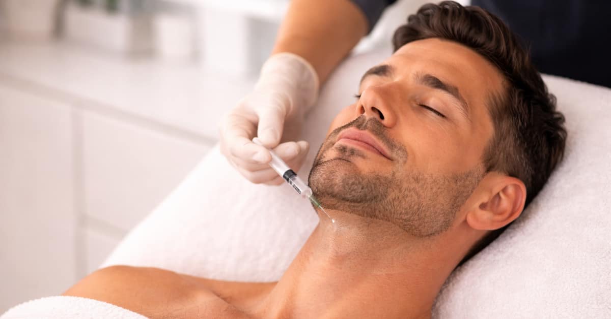 needle under mans chin, kybella for double chin